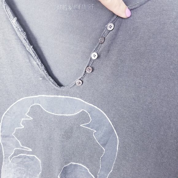 Zadig & Voltaire Tunisien MC Glitter Skull Black S/S T-Shirt - Size M - Picture 5 of 8